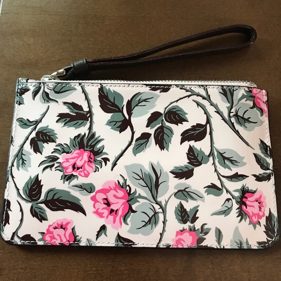 Coach Patent Rose Pattern Zip Wristlet 7x4.25” - Picture 3 of 6